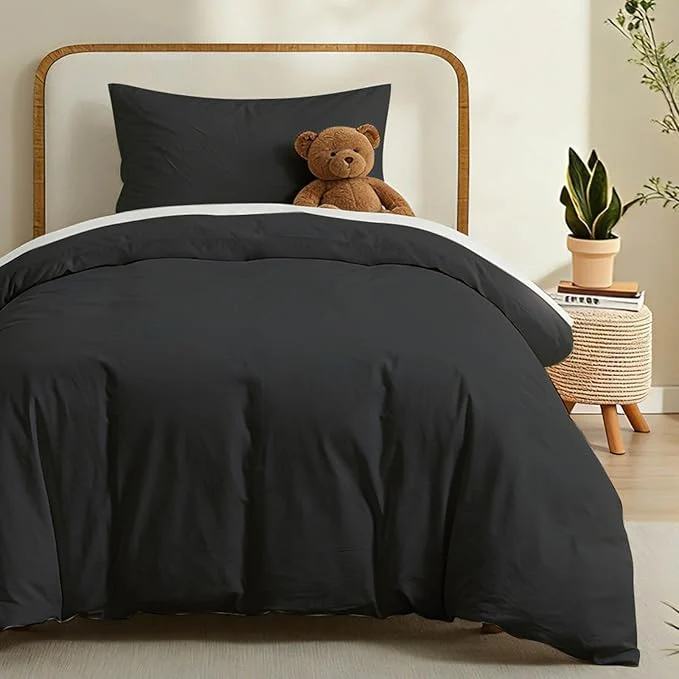 Official LOVQUE Black Duvet Cover Twin Size Washed Cotton Linen Like Bedding Set with Zipper Closure No Comforter 68×90 Inches Easy-to-Use