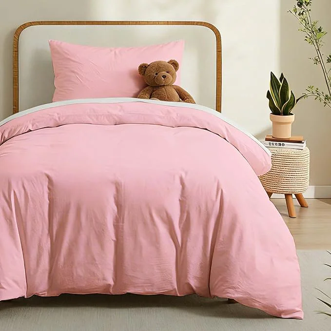 Durable LOVQUE Pink Cotton Duvet Cover Twin Size Linen Like Natural Bedding Set with Zipper Closure No Comforter 68×90 Inches Smart