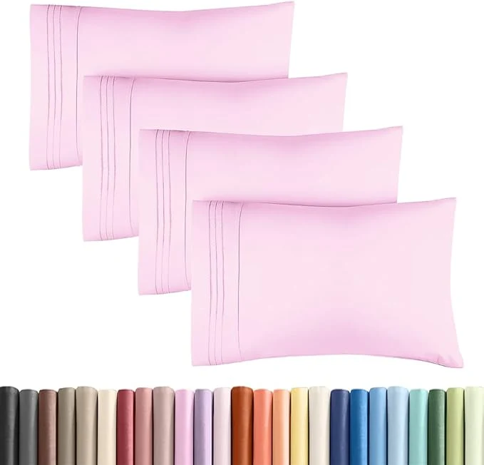 Natural Standard Pillow Cases Set of 4 – Ultra Soft Hotel Quality Pillowcase Covers – Comfy Bedding for Women Men Kids amp Teens – Machine Washable Pillow Protectors – 4 Piece Set – Standard Size Light Pink Trendy