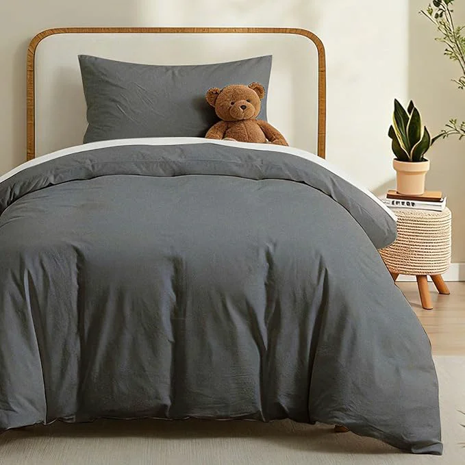 Fine Crafted LOVQUE Washed Cotton Duvet Cover Twin Size Grey Fade-Resistant Natural Bedding Set No Comforter 68×90 Inches Smart
