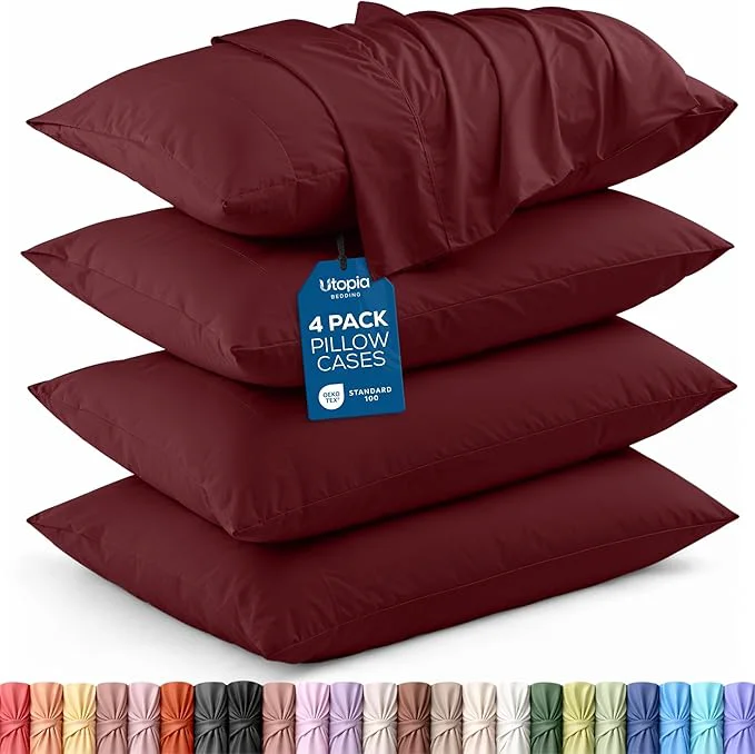 Casual Utopia Bedding King Pillow Cases – 4 Pack – Envelope Closure – Soft Brushed Microfiber Fabric – Shrinkage and Fade Resistant Pillow Covers King Size 20 X 40 Inches King Burgundy Prestigious