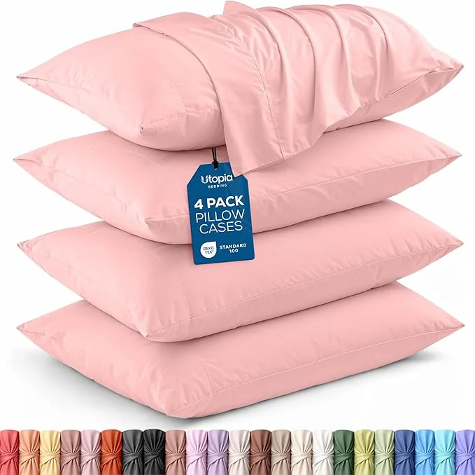 Recyclable Utopia Bedding King Pillow Cases – 4 Pack – Envelope Closure – Soft Brushed Microfiber Fabric – Shrinkage and Fade Resistant Pillow Covers King Size 20 X 40 Inches King Pink Exceptional