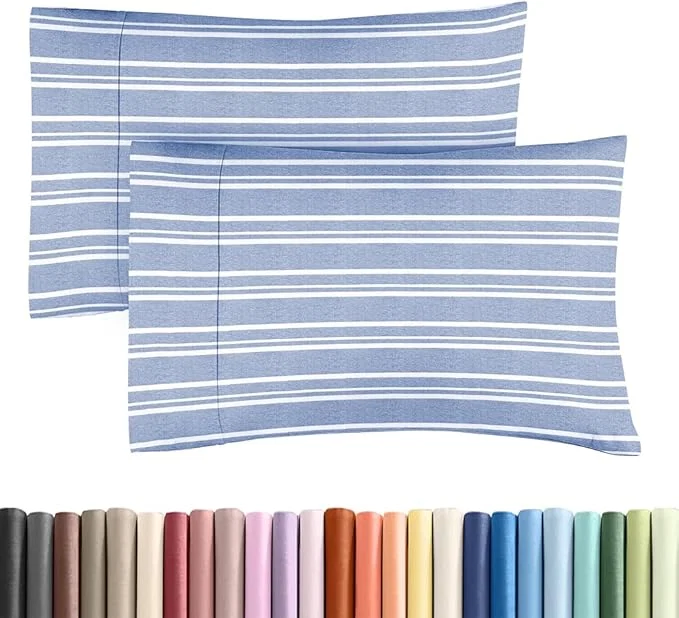 World-Class Standard Pillow Cases Set of 2 – Ultra-Soft Hotel Quality Pillowcase Covers – Comfy amp Wrinkle – Stain and Fade Resistant – Machine Washable Pillow Protectors – 2 Piece Set – Blue Stripes 3 Unique