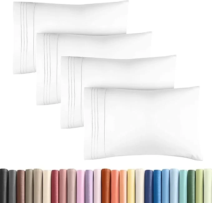Trendy King Standard Pillow Cases Set of 4 – Soft Hotel Quality Pillowcase Covers – Comfy Bedding for Women Men Kids amp Teens – Machine Washable Pillow Protectors – 4 Piece Set – King Standard Size White World-Class