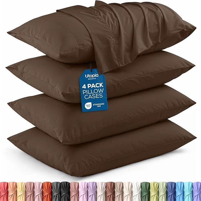 Easy-to-Use Utopia Bedding Queen Pillow Cases – 4 Pack – Envelope Closure – Soft Brushed Microfiber Fabric – Shrinkage and Fade Resistant Pillow Covers Queen Size 20 X 30 Inches Queen Brown Healthy