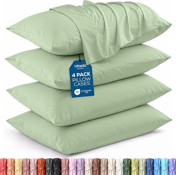 Fine Utopia Bedding King Pillow Cases – 4 Pack – Envelope Closure – Soft Brushed Microfiber Fabric – Shrinkage and Fade Resistant Pillow Covers King Size 20 X 40 Inches King Sage Functional