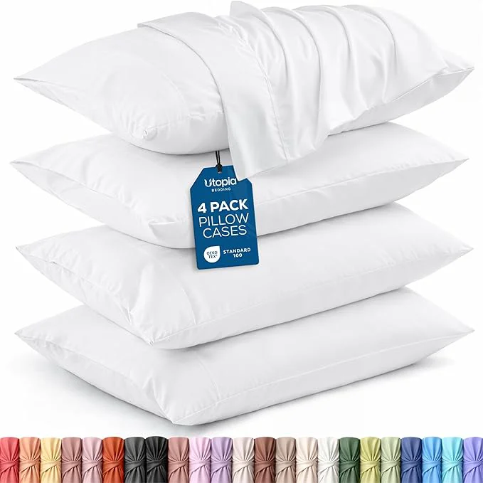High-Performance Utopia Bedding Standard Pillow Cases – Pack of 4 – Envelope Closure – Soft Brushed Microfiber Fabric – Shrinkage and Fade Resistant Pillow Covers Standard Size 20 X 26 Inches Standard White Safe