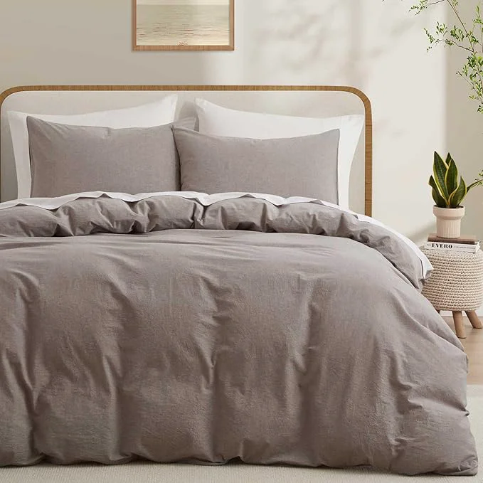 Reusable Cotton Duvet Cover Queen Size Mauve Brown Linen-Like Natural Bedding Set with Zipper Closure No Comforter Queen Size Duvet Cover 90 quot x90 quot x 1 Pillowsham 20 quot x26 quot x 2 Efficient