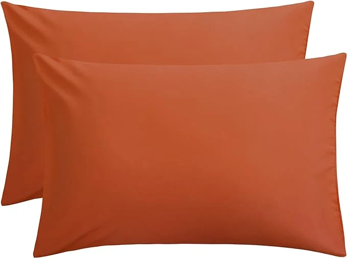 Fast FLXXIE Pillow Cases Queen Soft Microfiber Pillow Covers with Envelope Closure Wrinkle Resistant Pillowcases 2 Piece Set 20×30 Burnt Orange Durable