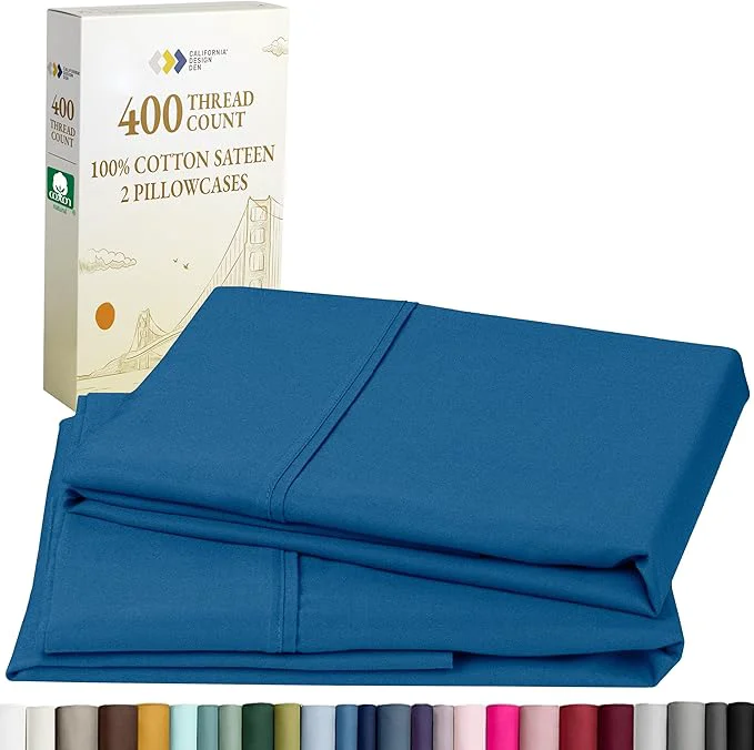 Original California Design Den King Size Pillow Cases Set of 2-400 Thread Count Sateen Natural Cotton Pillowcases King Soft Roomy and Breathable – Cobalt Blue Consistent