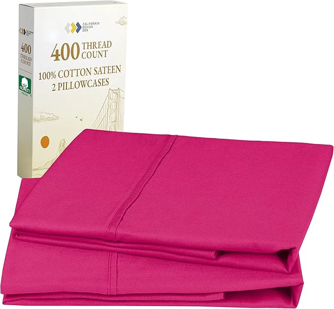 Proven California Design Den King Size Pillowcases Set of 2-400 Thread Count Sateen Natural Cotton King Size Pillows Cases Soft Roomy and Breathable – Hot Pink World-Class