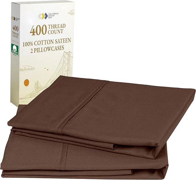 Elegant California Design Den Cotton King Pillowcase Set – 400 Thread Count Cotton Sateen Pillowcases Set of 2 Pillow Covers Soft and Breathable – Espresso Chocolate Brown Enhanced
