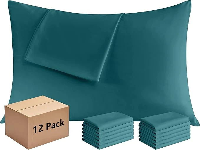 Next-Generation Pillowcases King 12 Pack 20×36 Pillow Cases with Envelope Closure Soft Plain Brushed Microfiber Covers Breathable Wrinkle-Resistant Teal Functional
