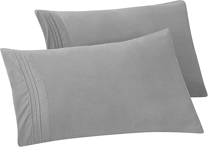 Fine Crafted Elegant Comfort Solid Pillowcases 1500 Premium Hotel Quality Microfiber – Smooth Weave Wrinkle and Stain Resistant Easy Slip-On 2-Piece Set King Pillowcase Silver Flexible
