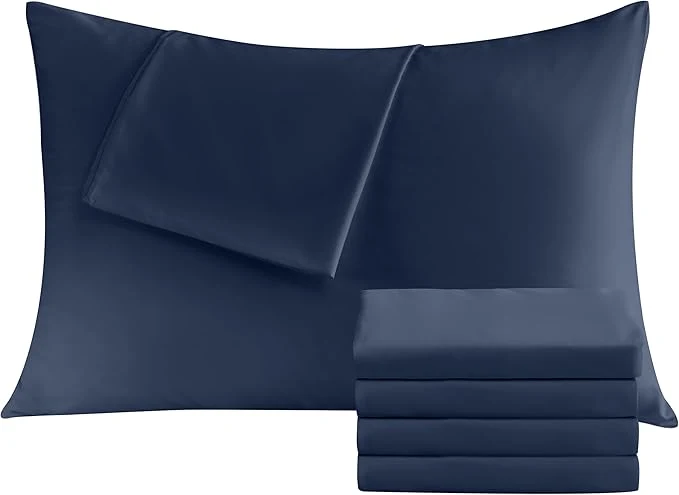 High-Grade Pillowcases Standard 4 Pack 20×26 Pillow Cases with Envelope Closure Soft Plain Brushed Microfiber Covers Breathable Wrinkle-Resistant Navy Blue Advanced