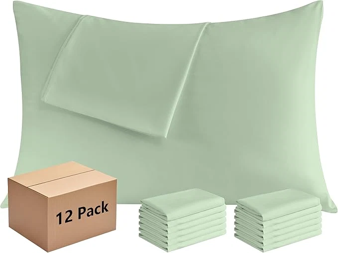 Elite Pillowcases King 12 Pack 20×36 Pillow Cases with Envelope Closure Soft Plain Brushed Microfiber Covers Breathable Wrinkle-Resistant Sage Green Superior