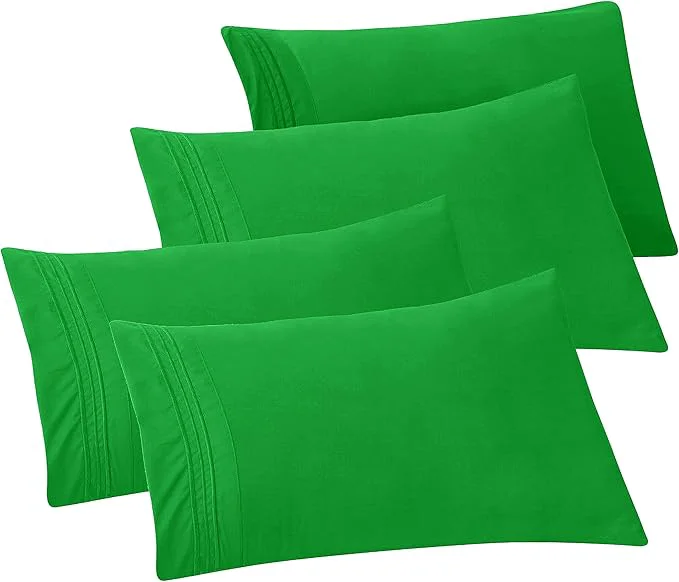 Innovative Elegant Comfort 4-Pack Solid Pillowcases 1500 Premium Hotel Quality Microfiber – Smooth Weave Wrinkle and Fade Resistant Easy Slip-On 4-Piece Set Standard Queen Pillowcase Emerald Green Clean