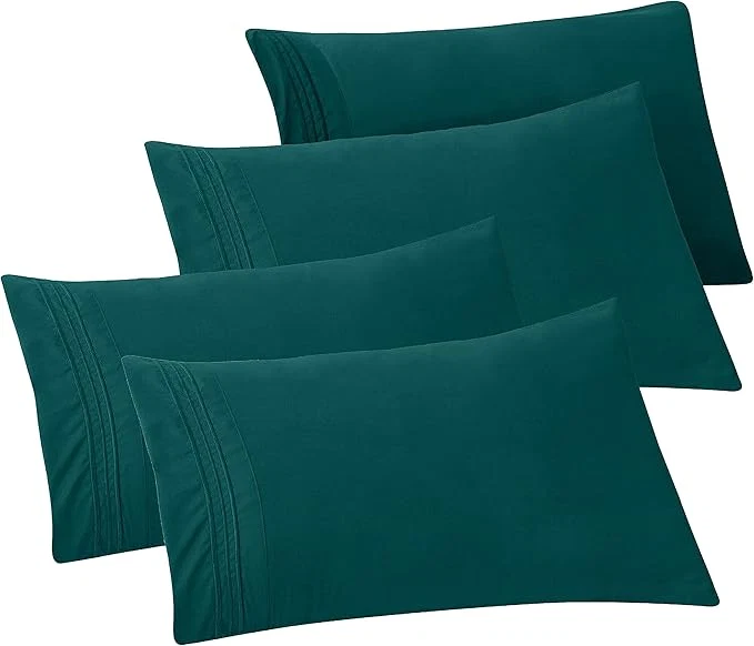 Elegant Comfort 4-Pack Solid Pillowcases 1500 Premium Hotel Quality Microfiber – Smooth Weave Wrinkle and Fade Resistant Easy Slip-On 4-Piece Set Standard Queen Pillowcase Marine Teal Official