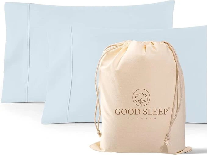 Next-Generation 1000 TC Light Blue Standard Pillowcases Set of 2 Egyptian Cotton Pillow Cases with Long Staple Cotton amp Sateen Weave Silky Soft Hotel – Like Bed Pillow Covers for Comfy Sleeping Snug Fit Efficient