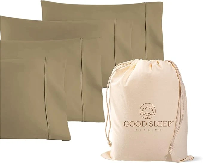 Fast 1000 TC Taupe Standard Pillowcases Set of 4 Egyptian Cotton Pillow Cases with Long Staple Cotton amp Sateen Weave Silky Soft Hotel – Like Bed Pillow Covers for Comfy Sleeping Snug Fit User-Friendly