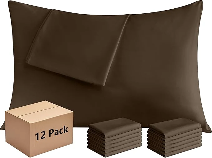 Innovative Pillowcases Standard 12 Pack 20×26 Pillow Cases with Envelope Closure Soft Plain Brushed Microfiber Covers Breathable Wrinkle-Resistant Brown Excellent
