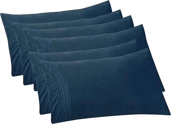 Enhanced Elegant Comfort 6-PACK Solid Pillowcases 1500 Premium Hotel Quality Microfiber – Smooth Weave Wrinkle and Stain Resistant Easy Slip-On 6-Piece Set Standard Queen Pillowcase Navy Expertly Made