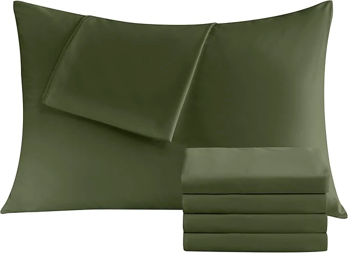 Quality Pillowcases Standard 4 Pack 20×26 Pillow Cases with Envelope Closure Soft Plain Brushed Microfiber Covers Breathable Wrinkle-Resistant Olive Green Fine