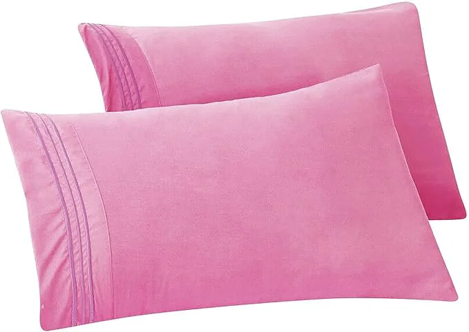 Practical Elegant Comfort Solid Pillowcases 1500 Premium Hotel Quality Microfiber – Smooth Weave Wrinkle and Stain Resistant Easy Slip-On 2-Piece Set Standard Queen Pillowcase Light Pink Comfortable
