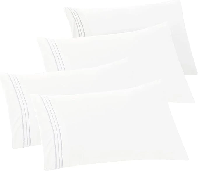 Stylish Elegant Comfort 4-PACK Solid Pillowcases 1500 Premium Hotel Quality Microfiber – Smooth Weave Wrinkle and Stain Resistant Easy Slip-On 4-Piece Set King Pillowcase White Convenient