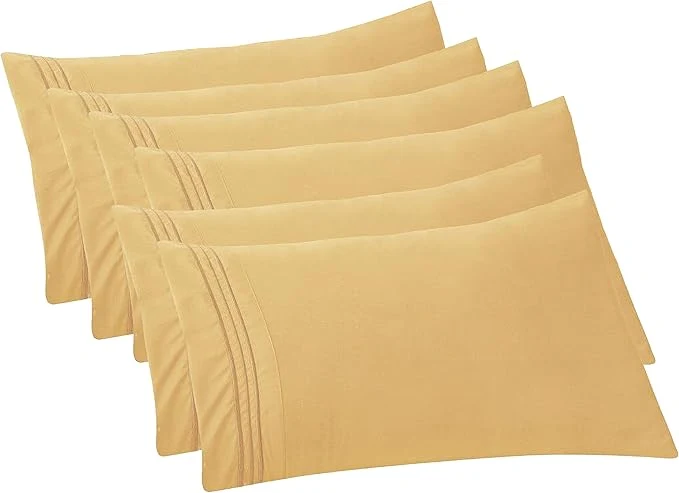 Modern Elegant Comfort 6-PACK Solid Pillowcases 1500 Premium Hotel Quality Microfiber – Smooth Weave Wrinkle and Stain Resistant Easy Slip-On 6-Piece Set King Pillowcase Gold