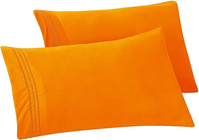 Breathable Elegant Comfort Solid Pillowcases 1500 Premium Hotel Quality Microfiber – Smooth Weave Wrinkle and Stain Resistant Easy Slip-On 2-Piece Set Standard Queen Pillowcase Orange Fashionable