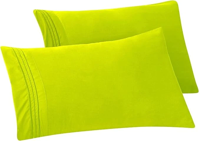 Sophisticated Elegant Comfort Solid Pillowcases 1500 Premium Hotel Quality Microfiber – Smooth Weave Wrinkle and Stain Resistant Easy Slip-On 2-Piece Set Standard Queen Pillowcase Lime Original