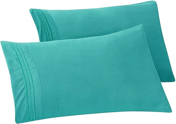 Stylish Elegant Comfort Solid Pillowcases 1500 Premium Hotel Quality Microfiber – Smooth Weave Wrinkle and Stain Resistant Easy Slip-On 2-Piece Set Standard Queen Pillowcase Turquoise Refined