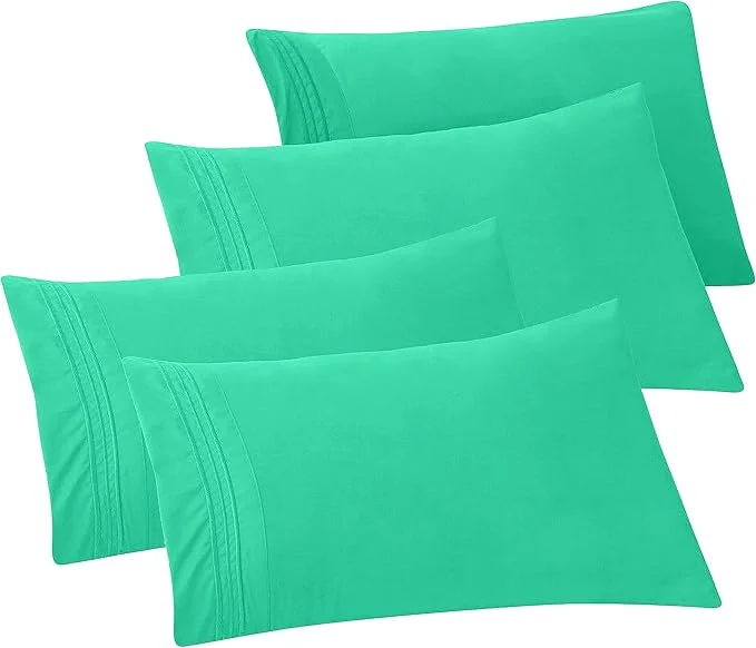 Comfortable Elegant Comfort 4-Pack Solid Pillowcases 1500 Premium Hotel Quality Microfiber – Smooth Weave Wrinkle and Fade Resistant Easy Slip-On 4-Piece Set King Pillowcase Paradise Teal Verified