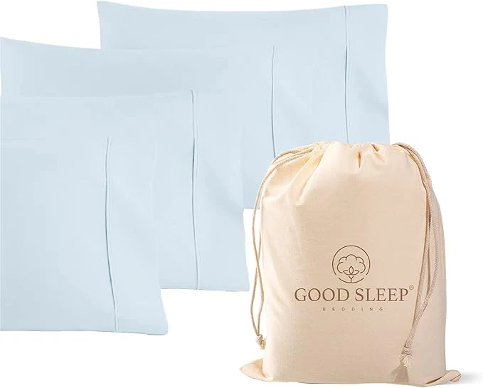 Casual 1000 TC Light Blue Standard Pillowcases Set of 4 Egyptian Cotton Pillow Cases with Long Staple Cotton amp Sateen Weave Silky Soft Hotel – Like Bed Pillow Covers for Comfy Sleeping Snug Fit User-Friendly