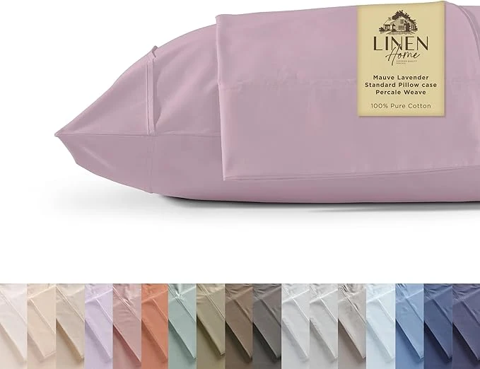 Exclusive Linen Home Cotton Percale Pillowcases Queen Size Mauve Lavender 2 Pieces of Pillow Case Crisp and Cool Strong Bed Linen 20 inches X 30 inches Selected