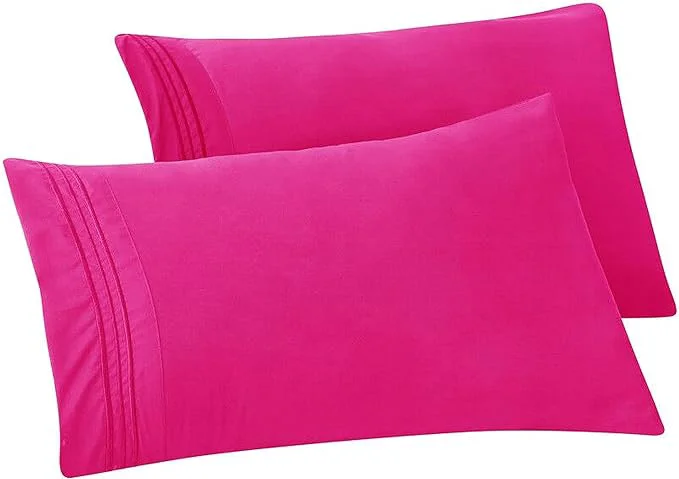 Contemporary Elegant Comfort Solid Pillowcases 1500 Premium Hotel Quality Microfiber – Smooth Weave Wrinkle and Stain Resistant Easy Slip-On 2-Piece Set Standard Queen Pillowcase Pink High-Quality