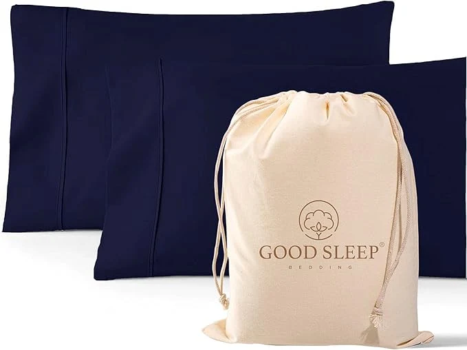 Enhanced 1000 TC Navy Blue Standard Pillowcases Set of 2 Egyptian Cotton Pillow Cases with Long Staple Cotton amp Sateen Weave Silky Soft Hotel – Like Bed Pillow Covers for Comfy Sleeping Snug Fit Sustainable