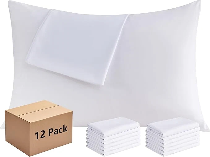 User-Friendly White Pillowcases Queen 12 Pack 20×30 Pillow Cases with Envelope Closure Soft Plain Brushed Microfiber Covers Breathable Wrinkle-Resistant Fast
