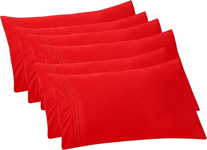 Official Elegant Comfort 6-PACK Solid Pillowcases 1500 Premium Hotel Quality Microfiber – Smooth Weave Wrinkle and Stain Resistant Easy Slip-On 6-Piece Set Standard Queen Pillowcase Red Top-Quality