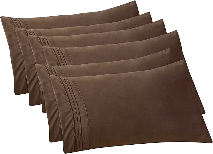 Expertly Made Elegant Comfort 6-PACK Solid Pillowcases 1500 Premium Hotel Quality Microfiber – Smooth Weave Wrinkle and Stain Resistant Easy Slip-On 6-Piece Set Standard Queen Pillowcase Brown Top-Quality