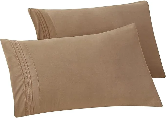 High-Quality Elegant Comfort Solid Pillowcases 1500 Premium Hotel Quality Microfiber – Smooth Weave Wrinkle and Stain Resistant Easy Slip-On 2-Piece Set King Pillowcase Taupe Selected