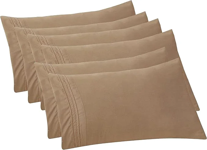 Lightweight Elegant Comfort 6-PACK Solid Pillowcases 1500 Premium Hotel Quality Microfiber – Smooth Weave Wrinkle and Stain Resistant Easy Slip-On 6-Piece Set Standard Queen Pillowcase Taupe Pure