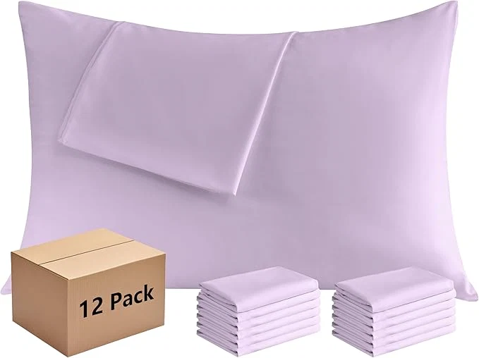 Durable Pillowcases Queen 12 Pack 20×30 Pillow Cases with Envelope Closure Soft Plain Brushed Microfiber Covers Breathable Wrinkle-Resistant Lavender Smooth