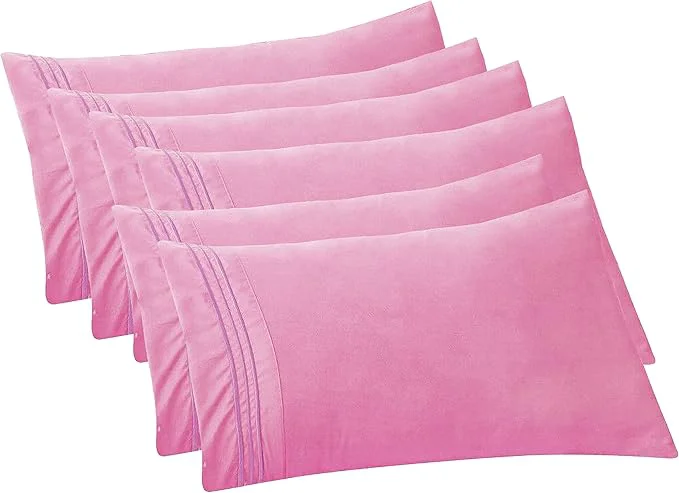 Excellent Elegant Comfort 6-PACK Solid Pillowcases 1500 Premium Hotel Quality Microfiber – Smooth Weave Wrinkle and Stain Resistant Easy Slip-On 6-Piece Set Standard Queen Pillowcase Light Pink User-Friendly