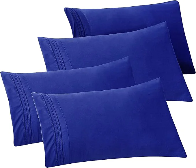 Effective Elegant Comfort 4-PACK Solid Pillowcases 1500 Premium Hotel Quality Microfiber – Smooth Weave Wrinkle and Stain Resistant Easy Slip-On 4-Piece Set Standard Queen Pillowcase Royal Blue Selected