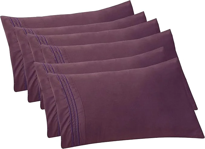 Functional Elegant Comfort 6-PACK Solid Pillowcases 1500 Premium Hotel Quality Microfiber – Smooth Weave Wrinkle and Stain Resistant Easy Slip-On 6-Piece Set Standard Queen Pillowcase Purple Powerful