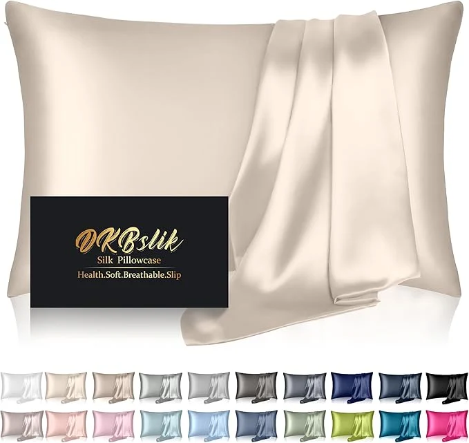 Minimalist Silk Pillowcase for Hair and Skin Mulberry Silk Pillow Cases King Size Anti Acne Cooling Beauty Sleep Both Sides Natural Silk Satin Pillow Case Covers with Hidden Zipper Gifts for Women Men Beige High-Quality