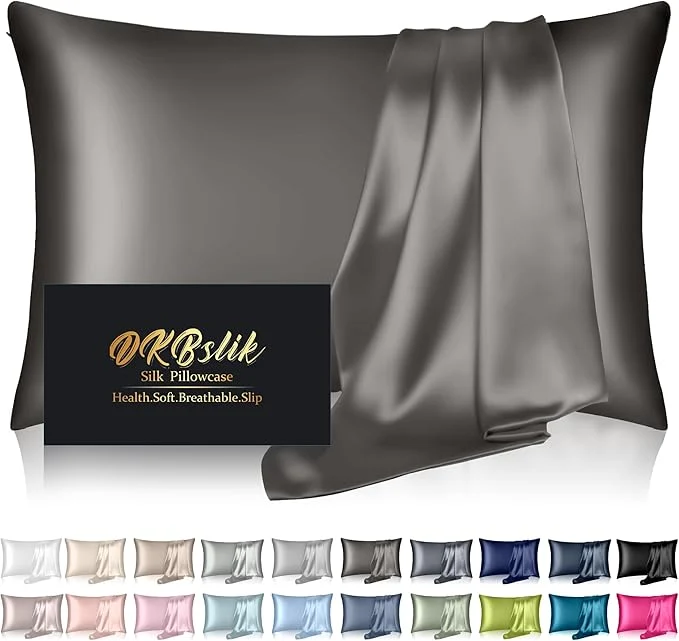 Proven Silk Pillowcase for Hair and Skin Mulberry Silk Pillow Cases Standard Size Anti Acne Cooling Sleep Both Sides Natural Silk Satin Pillow Covers with Hidden Zipper Gifts for Women Men Dark Gray Breathable