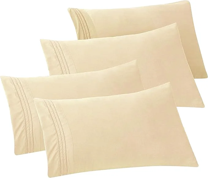 Casual Elegant Comfort 4-PACK Solid Pillowcases 1500 Premium Hotel Quality Microfiber – Smooth Weave Wrinkle and Stain Resistant Easy Slip-On 4-Piece Set King Pillowcase Cream Carefully Designed